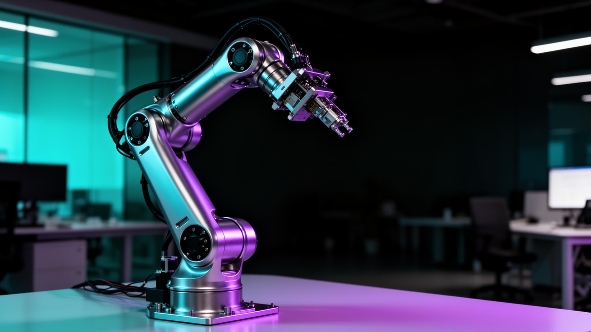 Advanced AI robotics automation arm in modern tech office