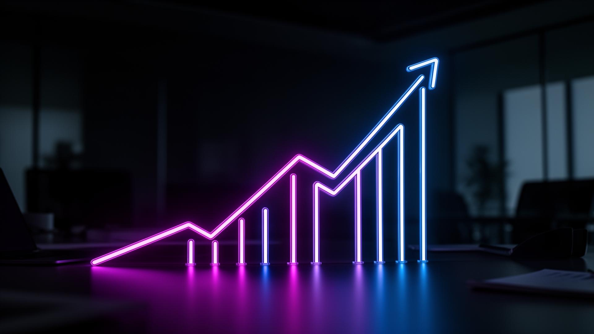 Glowing neon growth chart representing AI-powered conversion optimization