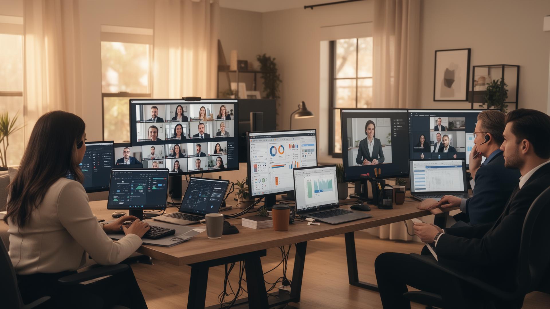 Professional virtual assistant team in modern workspace